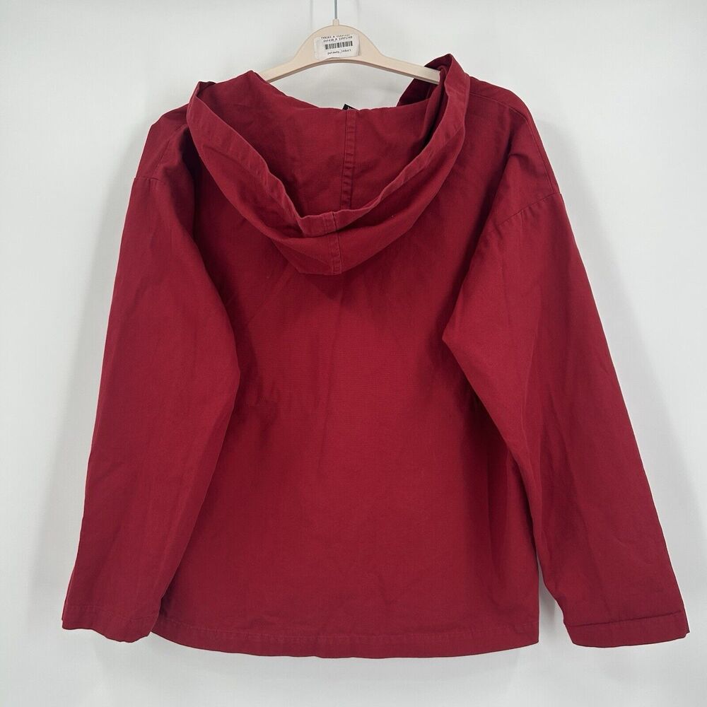 Eileen Fisher Oversized Cotton Hooded Jacket Sz Small (M) Red Dome Snap Boxy